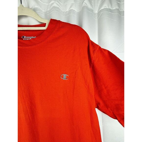 Champion ORANGE Silver Sewn Logo Heavyweight‎ Classic All Cotton T Shirt Men's L - Picture 2 of 8